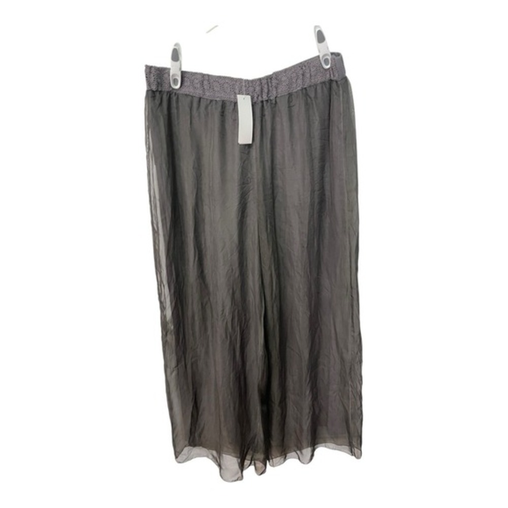 Butique 2X Gray Wide Leg Sheer Overlay Pants Lace Waist Boho Ethereal‎